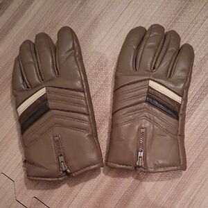 Men's Brown Leather Winter Gloves with Zip Closure